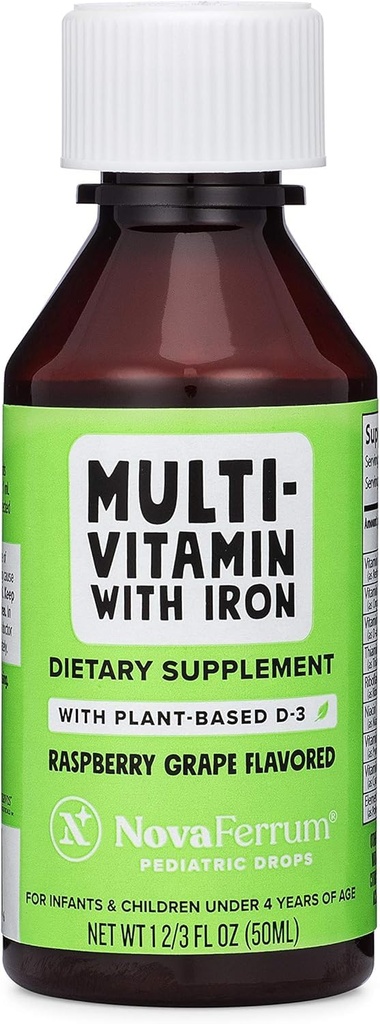 נובהFerrum Delish | טבעוני Multivitamin עם ברזל לתינוקות, טודלרים וילדים | תמיכה בשומן אורגני מבוסס D-3 | Gluten Free | Blood | Sugar Free | 169 Fl Oz (50 mL)