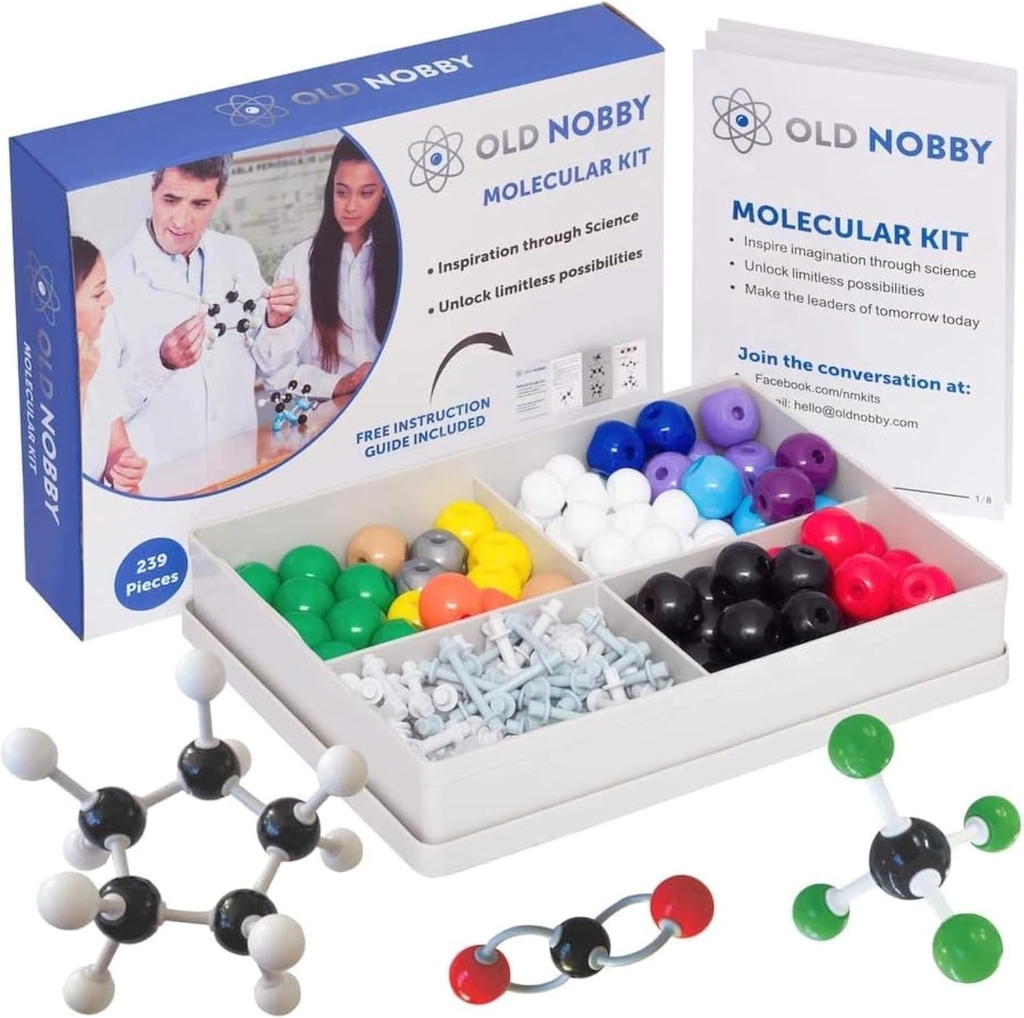 שיעורים במודל הכימיה Kit - Old Nobby 240 P Moleccular Set Organic Chemistry for Students - Complete Molecular Model Kit for STEM, Visualizing Atoms, Bonds and Structures