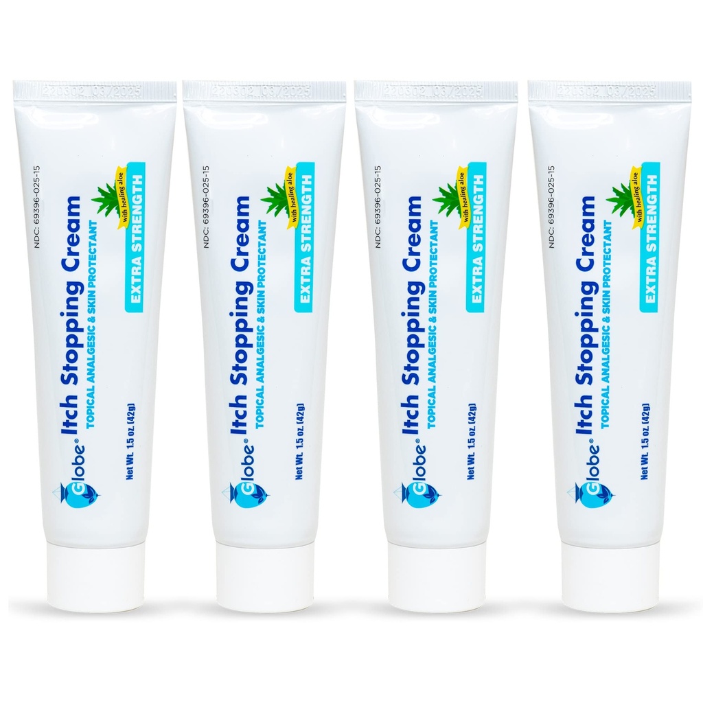 (חבילה) Globe Extra Power Itch Stopping Anti-Itch Cream 1.5 Oz with Histamine Blocker, Diphenhydramine HCl Topical Analgesic & Zinc Acetate Skin Protectant for Relief from Most Outside Itches