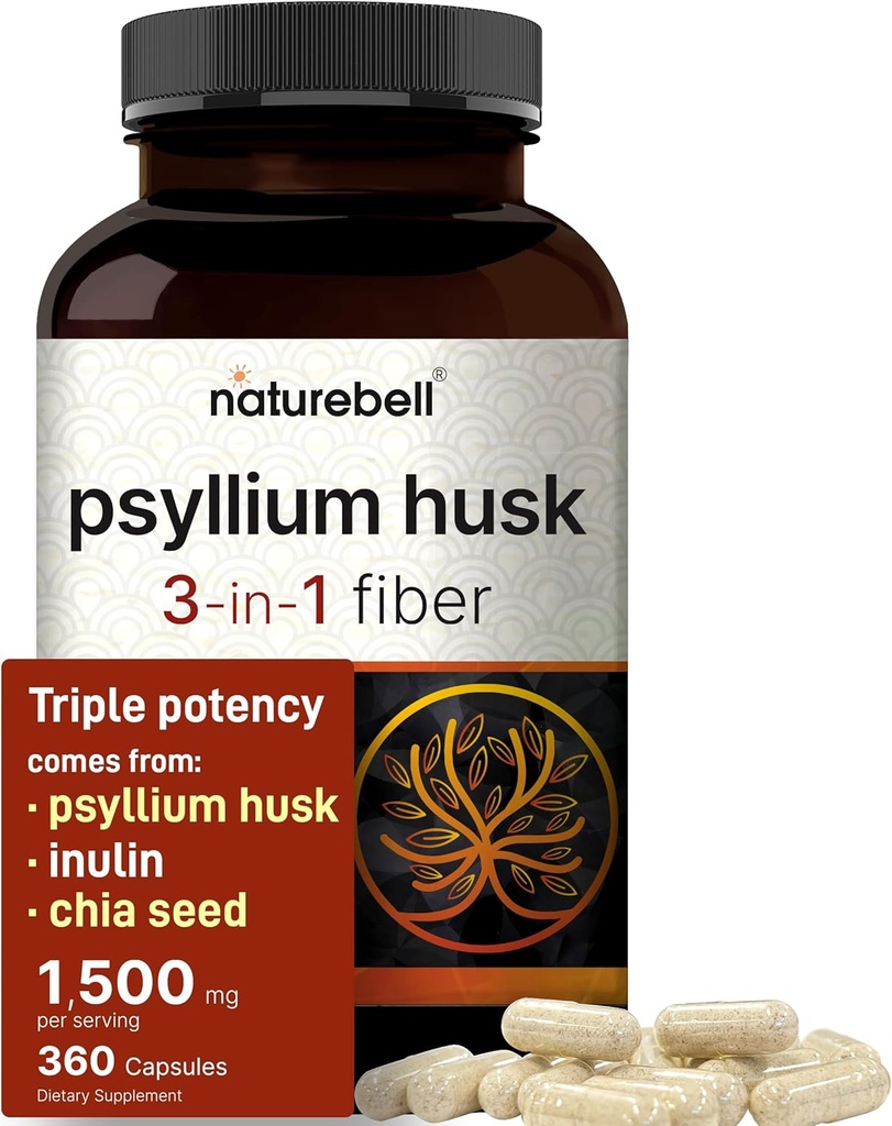 NatureBell Psyllium Huskfi תוסף, 1,500 מ"ג פריר, 360 קפסולות | עם Inulin & Chia Seed | אורגני Soluble סיבים עבור Digestive & Gut בריאות | Plant-based, non-GMO, Gluten-FreeFreeFreeFreein-Free-Free-Free-Free-Free-Free-Free-Free-Free-Free-Free-Free-Free-Free-Free-Free-Free-Free-Free-Free-Free-Free-Free-Free-Free-Free-Free-Free-Free-Clutenine