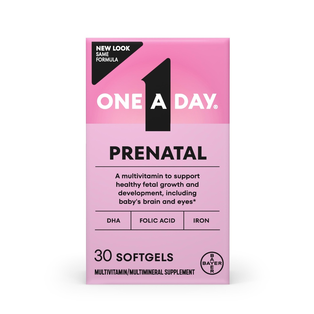 One A Day Prenatal ויטמינים - Folic Acid, Iron, אומגה 3 (DHA), ויטמין הריון לנשים, טרום לידתי Multivitamin עבור אמא תינוק תמיכה, הריון חייב להיות 30 Ct (Packaging May Vary)
