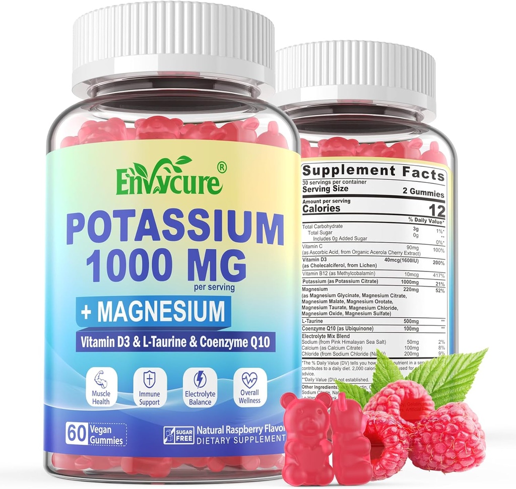 Acmies - 1000mg Potassium Citrate with Magnesium Complex/Glycinate / Citrate, Coq10, L-Taurine, B12,D3-Electrolyte, Energy, Brain - Potassium Magnesium תוסף למבוגרים, 2Pack10, L-Taurine, B12,D3-Electrolyte, Energy, Brain - Potassium Magnesium תוסף למבוגרים, 2Pack