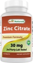 Best Naturals Zinc 30 מ"ג תוסף (כמו Zinc Citrate) - ויטמין אבץ עבור מבוגרים Immune Support - 120 טבליות (120 Count (Pack of 1))