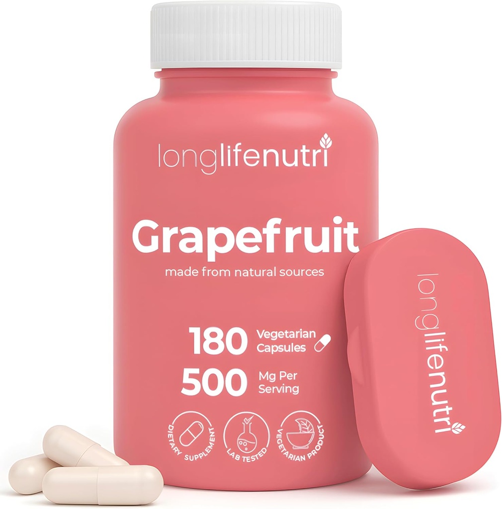 Grapefruit Seed Extractd 500 מ"ג - Derived from Citrus Paradisis, 180 קפסולות צמחוניות, אורגני Naringin תוספת עבור Daily Energy & Balance, 6-Month Supply, GMP Certified, מיוצר בארה"ב