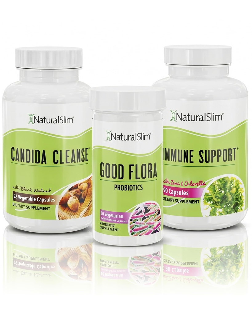 NaturalSlim Candida Cleanse Support Supplements Bundle - Candiseptic Kit Anti Overgrowth, Gut & Colony ניקוי 242 קפסולות Total - 28 ימים ניקוי התוכנית פורמולה על ידי פרנק סוארז (2 Pack)