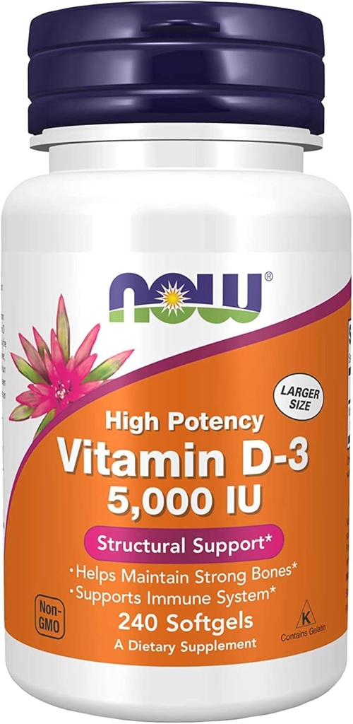 תוספי ויטמין D-3 5,000 IU, High Potency, Structural Support*, 240 Softgels with Worldwide Nutrition Keychain