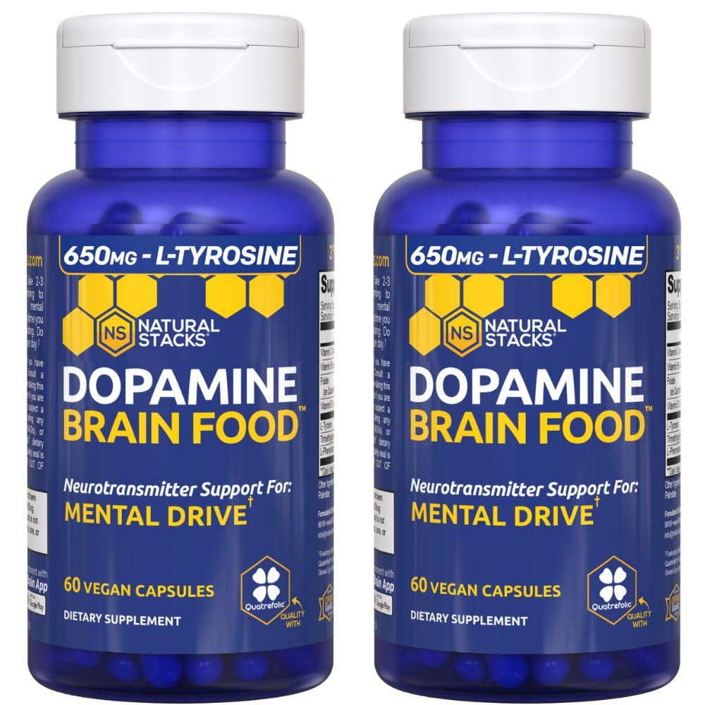 Dopamine Brain מזון - 650mg L-Tyrosine תוסף דופמין עבור Focus & Mental Drive - תומך באנרגיה נפשית - תמיכה נוירוטרנסמיטר עם ויטמין B - 120 קפסולות