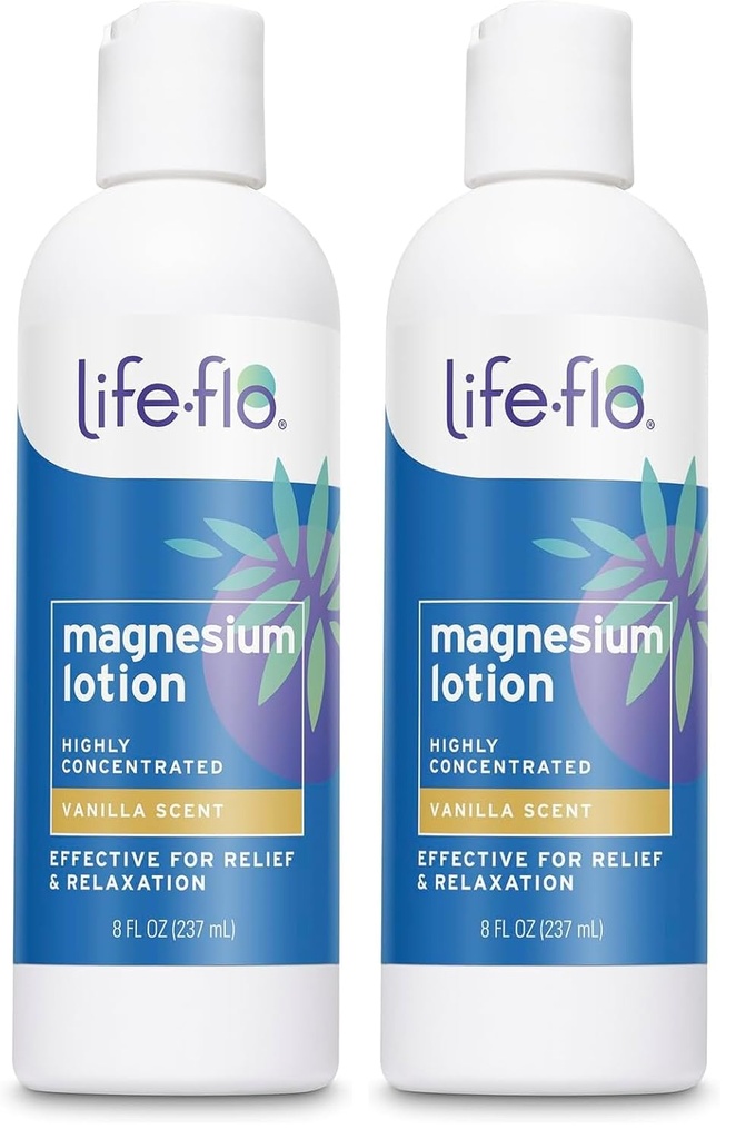 Life-flo Magnesium Lotion, Vanilla Scent - הקלה והירגעה עם Magnesium Chloride מ- Zechstein Seabed - Dermatologist נבדק, Hypoallergenic, 60 יום ערבות, לא נבדק על בעלי חיים, 8oz