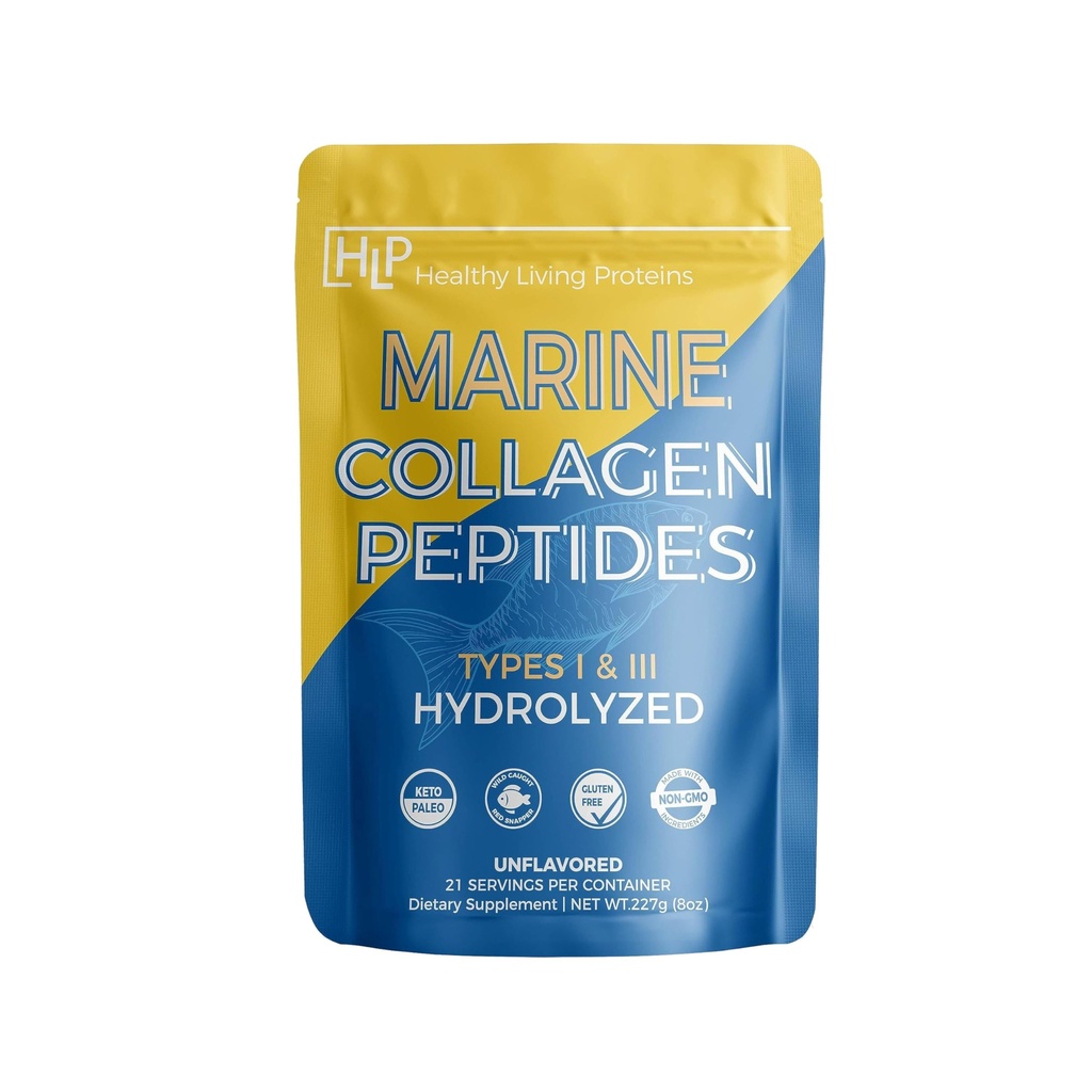 חלבון חי בריא | Marine Collagen Peptides Type 1 & 111 | 24g Fish חלבונים, באופן טבעי Sourced Wild Fish, non-GMO | Keto & Paleo, Gluten Free, כשר | אבקת Unflavored אבקה (8 oz)