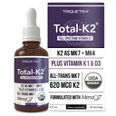 Total K2® | ויטמין K2 כמו MK7 & MK4 | Plus K1 & ויטמין D3 Cofactor - 620 mcg K2 לכל משרת - All-Trans MK7 מ- MenaQ7® - ויטמין C - טבעוני, מוסמך אורגני (Liquid 1 oz)