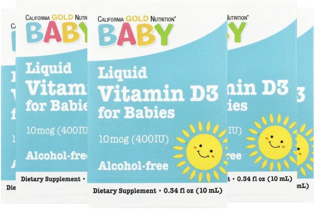 California Gold Nutrition Baby Vitamin D3 by - Liquid D3 Supplement for Babies, Vegetarian Friendly - Alcohol & Gluten Free, Non-GMO - 10 mcg (400 IU), 0.34 fl oz (10 ml)