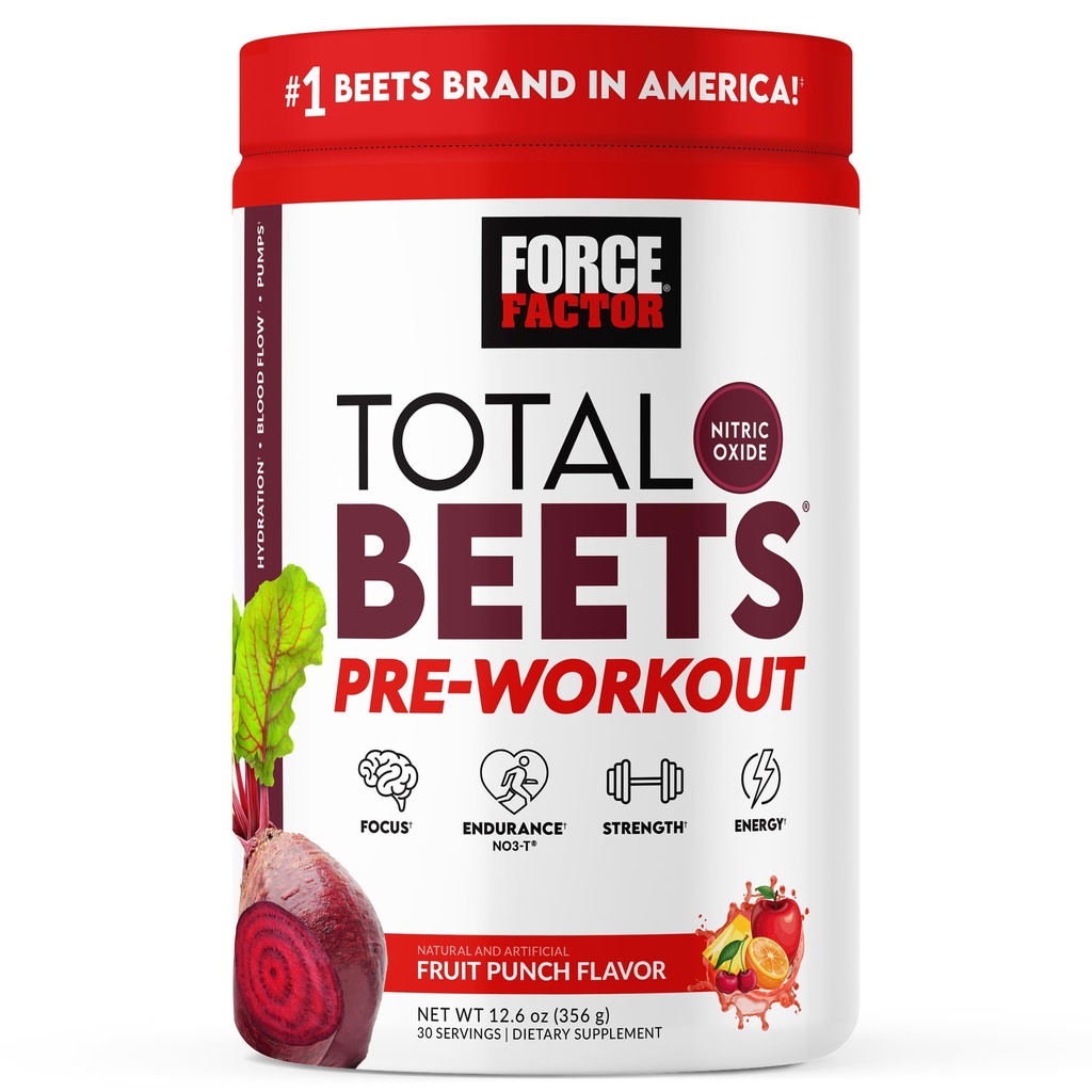 עבור FACTOR Total Beets Pre-Workout אבקה כדי Boost Energy & Endurance, להגביר את העוצמה ולשפר את זרימת הדם ו- Pumps, Nitric Oxide תוספת עם אבקת שורש באט, פירות פונץ ', 30 משרתים