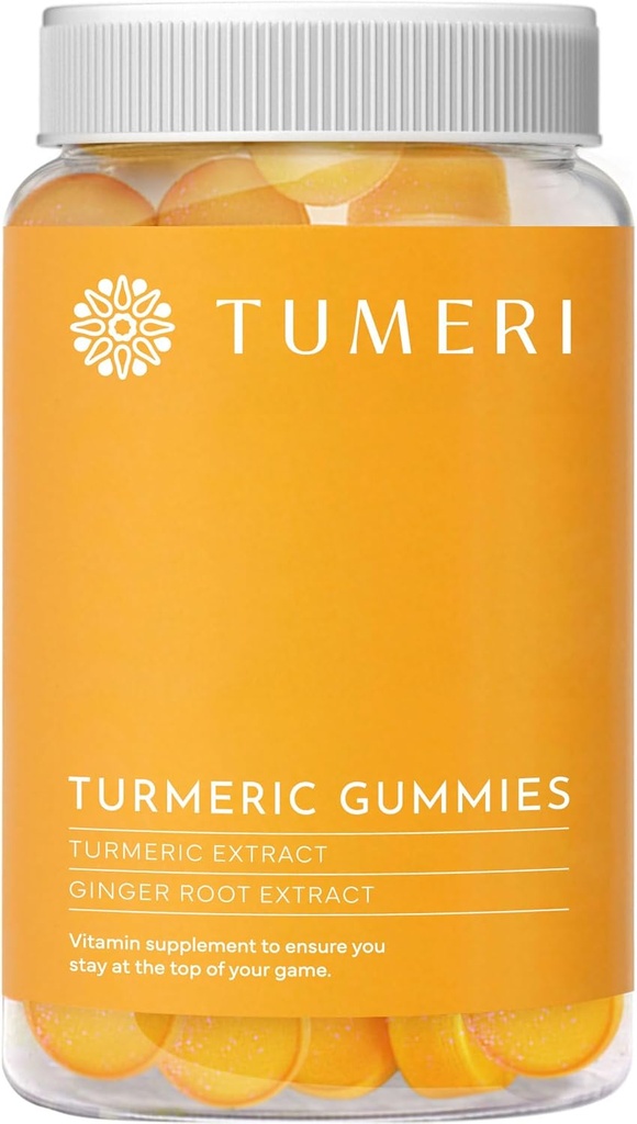 TUMERI Turmeric וג'ינג'ר חניכיים - תוספת תמיכה משותפת Turmeric Curcumin - 60 Count Natural Tropical Fruitored Vegan Gummies