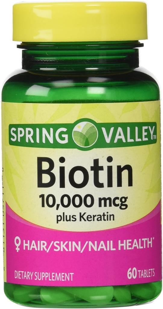 עמק האביב ביוטין דיאטה תוספת, 10,000 Mg עם 100 Mg Keratin, 60 טבליות