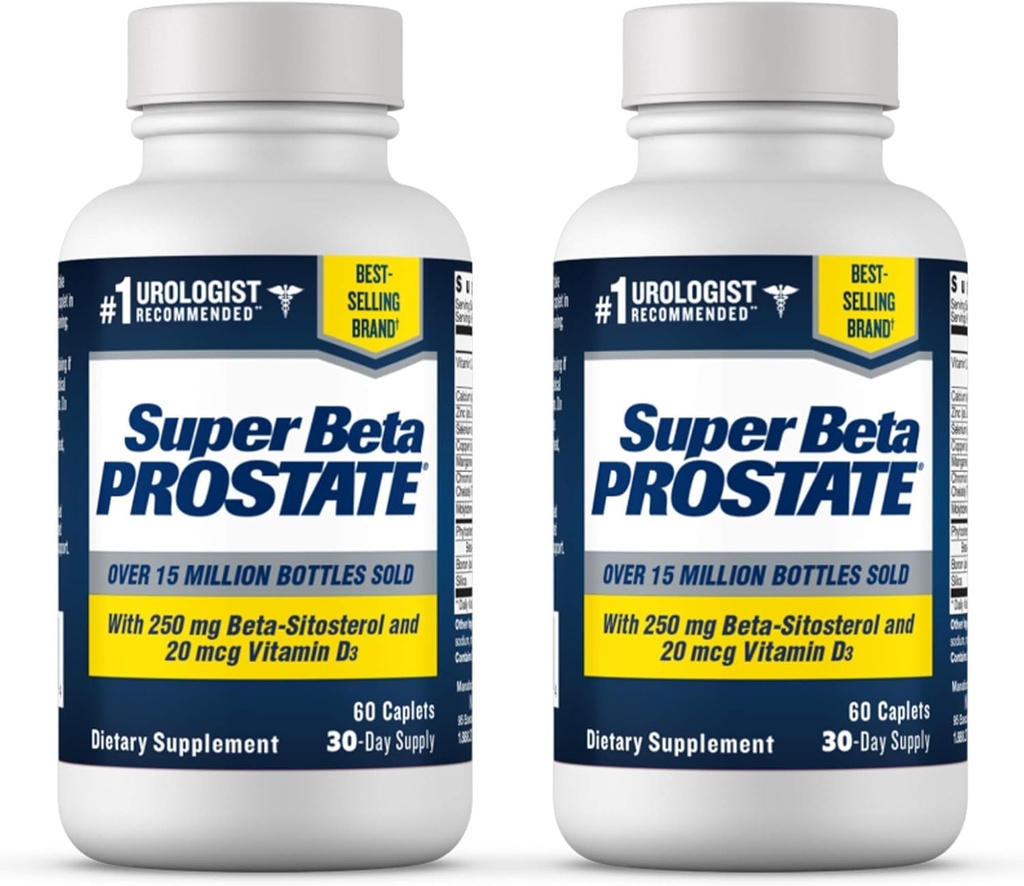 SUPER BETA PROSTATE PROSTATE PROSTATE OF Men - צמצום נסיעות האמבטיה, קידום השינה, Better Bladder ריקה & בריאות Prostate, Beta Sitosterol - 60 Count (Pack of 2)