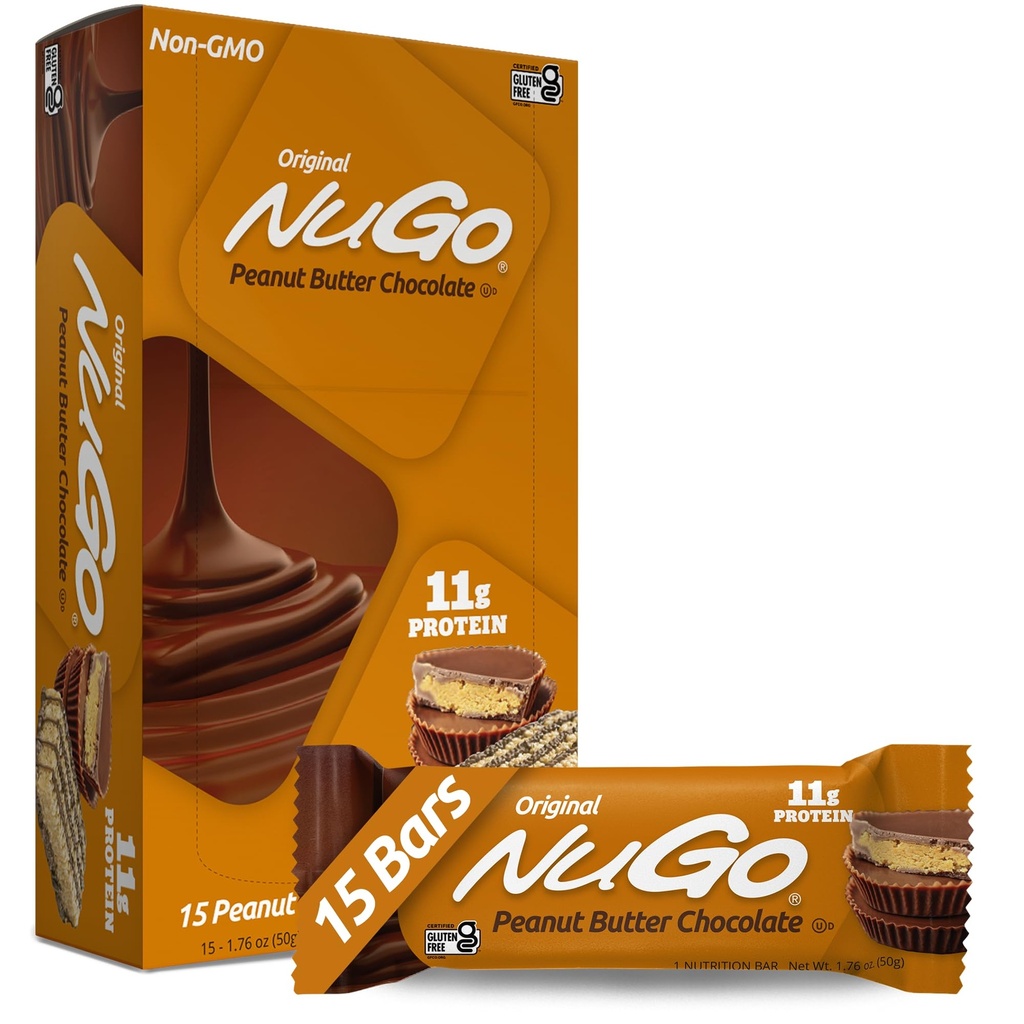 NuGo חלבונים Bar, Peanut Butter, 11g חלבון, Gluten Free, 15 Count