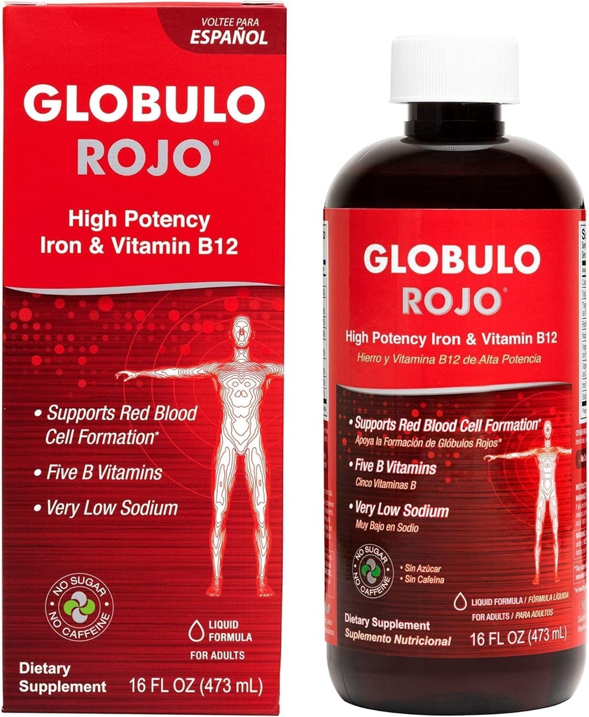 Globulo Rojo Iron תוסף - תזונה נוזלית עם ויטמין ברזל גבוה B (Vegan) (1 Pack)
