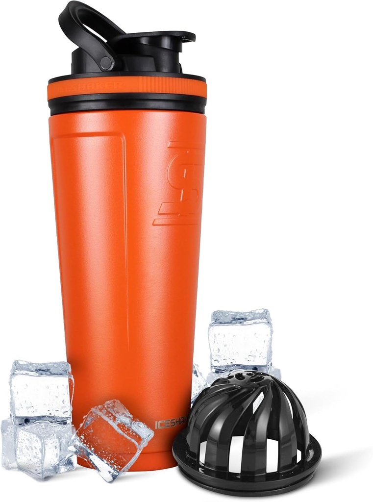 Ice Shaker Insulated Stainless Steel Shakerבק | 36oz, Orange | Cold for 30+ Hours | Insulated Cup with Twist-on Agitator
