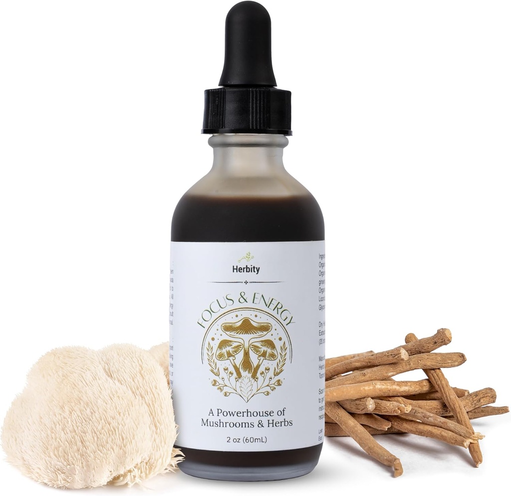 Focus & Energy Natural Mushroom Tincture - Fitogenic Mushroom טיפות & אורגני ייחודי תערובת - תוספת עבור Immune Boost, Balance, Calm, תמיכה קוגניטיבית, מתח (2oz)
