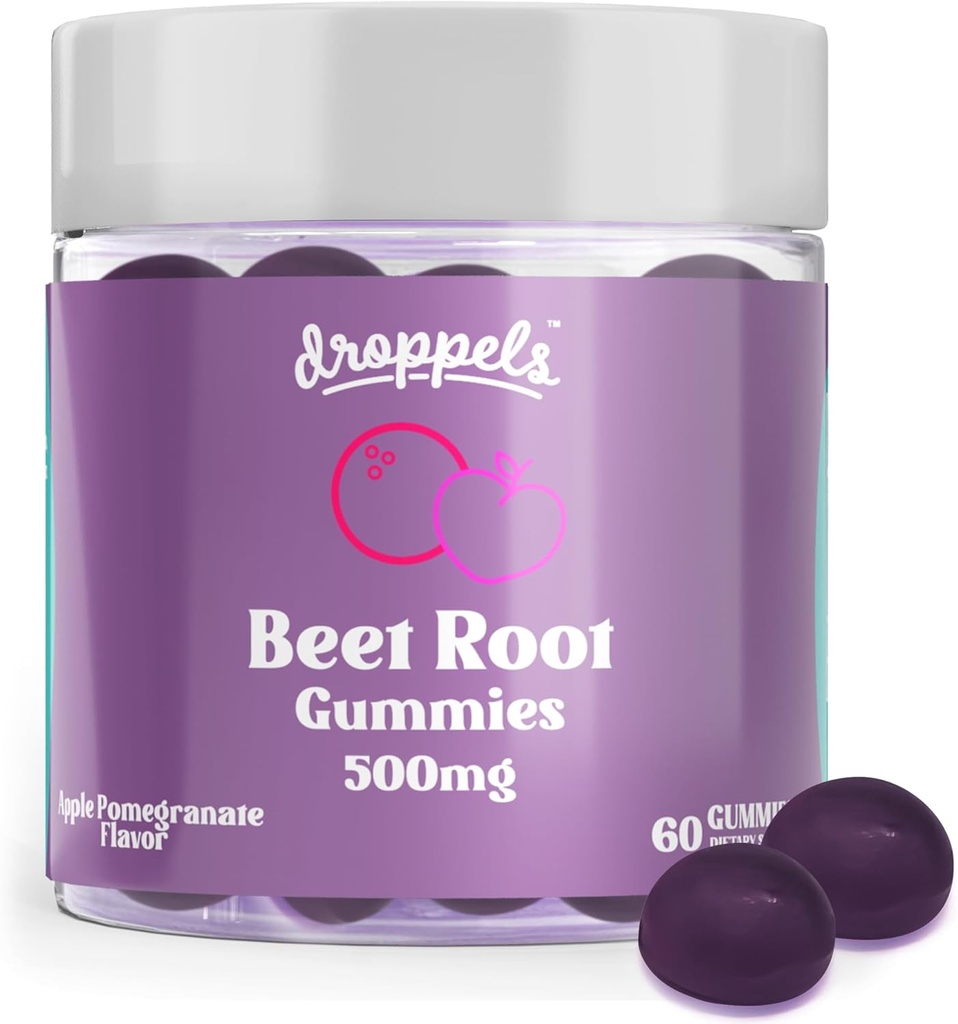 טיפות דבורים שורש חניכיים עם אבקת Beetroot 500 מ"ג, Grape Seed לחלץ 300 מ"ג, ויטמין B12 & Niacin | טבעוני, Pectin- Based & non-GMO Beetroot, Apple Pomegranate Flavor, 60 הרוזן