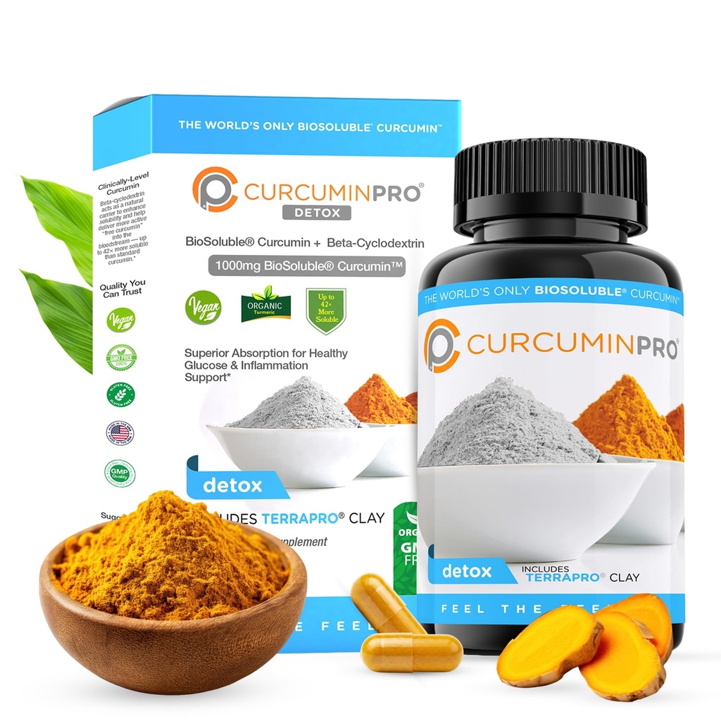 כורכום Detox קפסולות | תוסף אורגני Turmeric עם BioSoluble BCD & Natural Bentonite Clay | High Absorption Vegan Curcumin Band for Gut and Heart