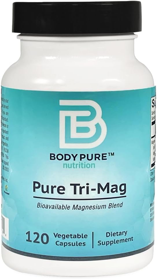 Pure Tri-Mag - שלוש צורות של מגנזיום עתיר עבור מגוון של פרוטוקולים תזונתיים. הקלה מתח, שינה, בריאות לב, שרירים, ומטבוליזם תומכים 120-caps