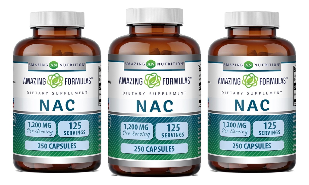 פורמולות מדהימות NAC 600 Mg | N-Acetyl Cysteine תוסף | קפסולות | Non-GMO | Gluten Free | Made in USA (3 Pack, 250 Count)