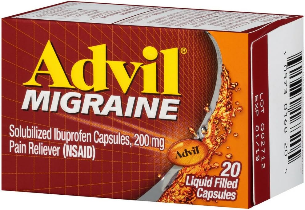 עו"ד Migrain 20'S Size 25ct Advil Migraine Pain הקלה נוזל מילוי קפסולות 20ct