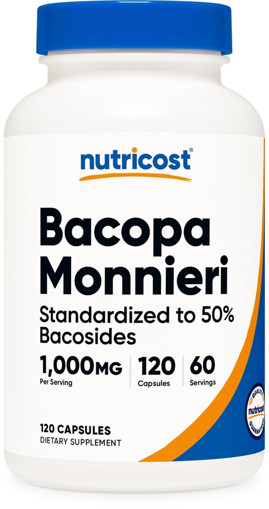 חומרים מזינים Bacopa Monnie 1000 מ"ג, 120 קפסולות (60 משרתים) - Non-GMO, Gluten Free ו- Vegetarian Friendly