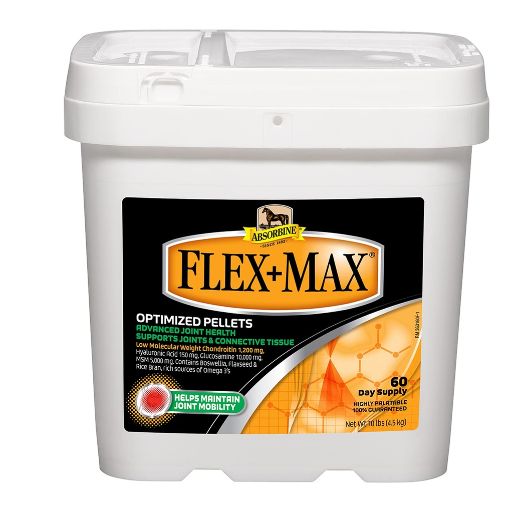 Absorbine Flex+Max Horse תוספת משותפת Pellets, Highly Palatable, מקיף Equine פורמולה עם Glucosamine, MSM, Chondroitin & Flaxseed, 10lb Tub / 60 יום אספקת יום אספקה