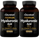 NatureBell 2 Pack Plant Based Hyaluronic Acid תוספי 250 מ"ג עם 25 מ"ג ויטמין C & Biotin 5000mcg, 480 Total כמוסות | Essential for Hair growth, Joint Support, & Hydrating Skin