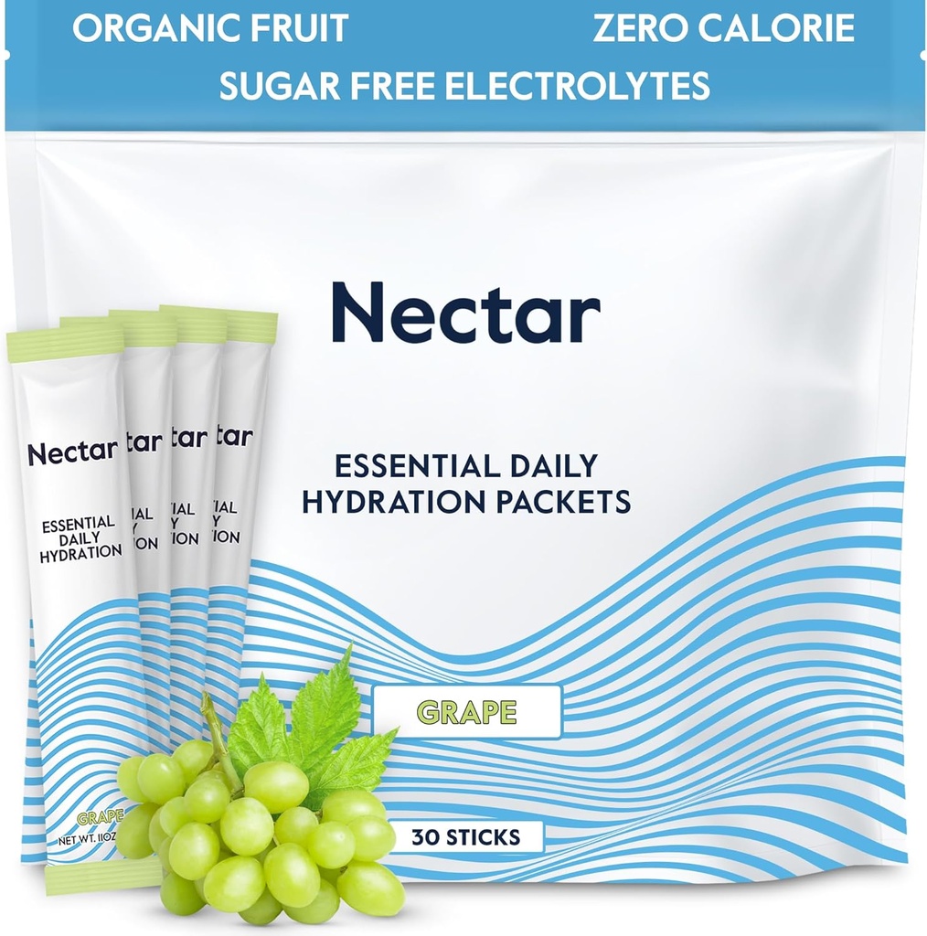 Nectar hydrotion Packets - Electrolytes אבקת Packets - סוכר חינם ו 0 Calorie - אורגני פירות נוזלי 4 פוליטיס אבקה עבור Dehydration Relief & Rapid Rehydration (Grape 30 Pack)