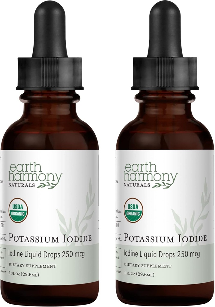 USDA אורגני Potassium Iodide 250 mcg נוזל תוספת 2-Pack (1 אספקת שנה) - תומך Thyroid Gland ו מסייע חשיפה ורמות נמוכות של Iodine - יותר ביו-זמינות מאשר טבליות, גלולות - 1 Fl Ozz