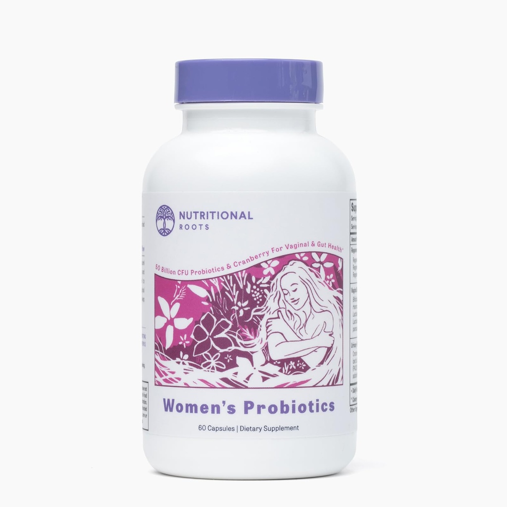 שורשים תזונתיים של נשים Probiotics לבריאות Vaginal ו- Gut Health, אורגני Prebiotics, Probiotics, Cranberry לחלץ, צד שלישי נבדק, בחירת הדוקטור, 60 משרתים