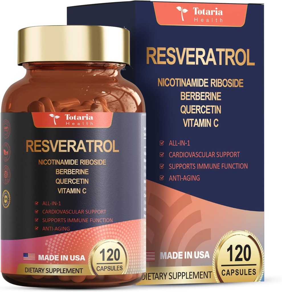 Resveratrol תוספת כוח עם Berberine Quercetin ירוק לחלץ Grape Seed לחלץ Polyphenol Antioxidant תוספת תמיכה בריאות הלב 120 קפסולות