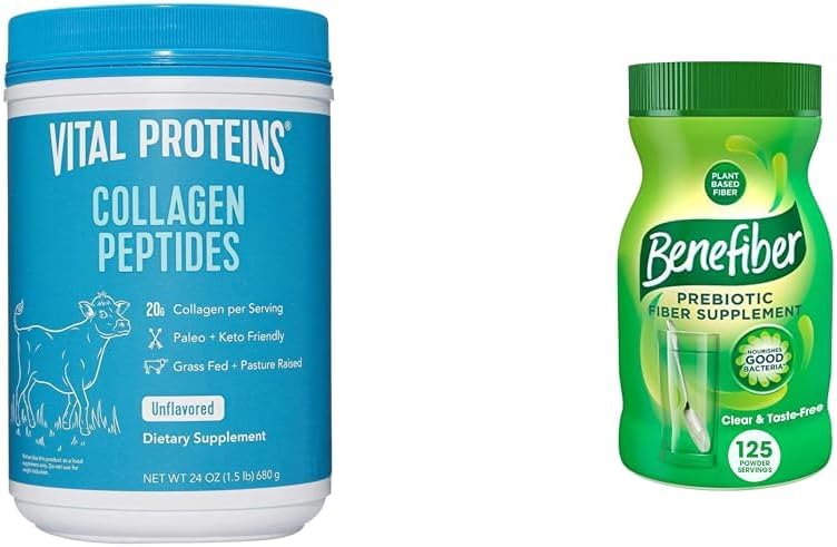 חלבונים Vital חלבונים Unflavored Collagen Peptides (24 Oz) & Benefiber Prebiotic סיבים תזונתיים תוספת Unflavored (17.6 Oz)