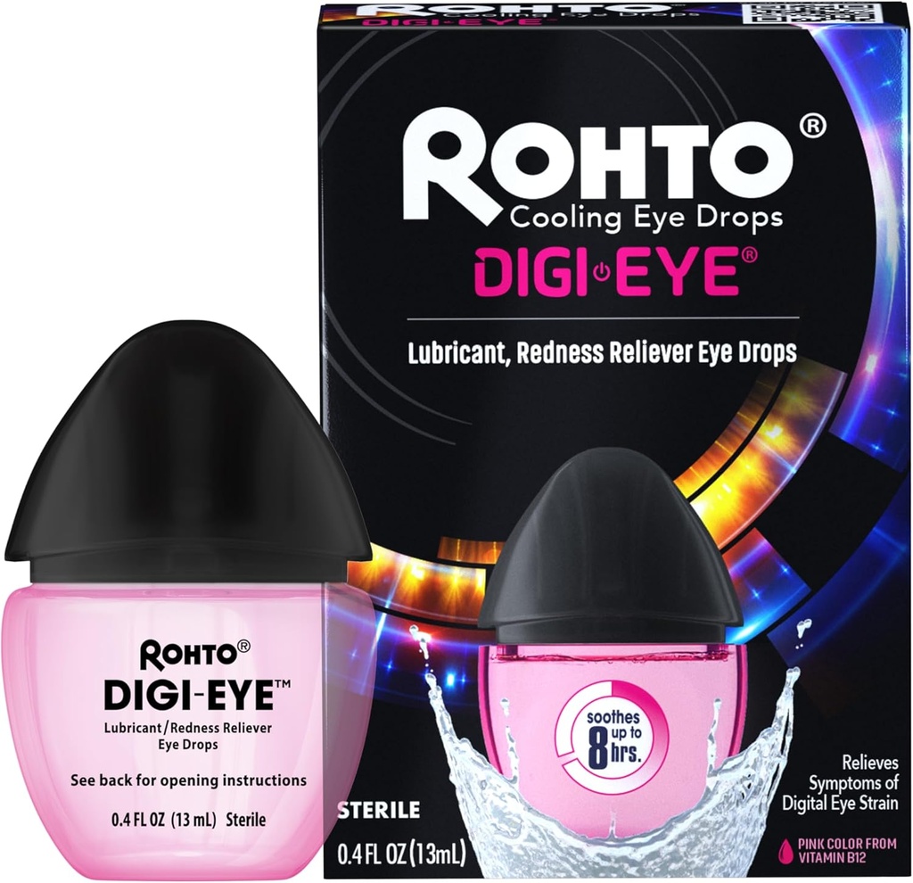 Rohto Digi-Eye Digital Eye Strain טיפות, Cooling Eye Strain הקלה מתסמינים של עין דיגיטלית העין סטרין, Long-Lasting, Soothing Eye Relief, Eye טיפות עבור אדום, עייף עיניים 0.4 oz בקבוק (pack of 2)