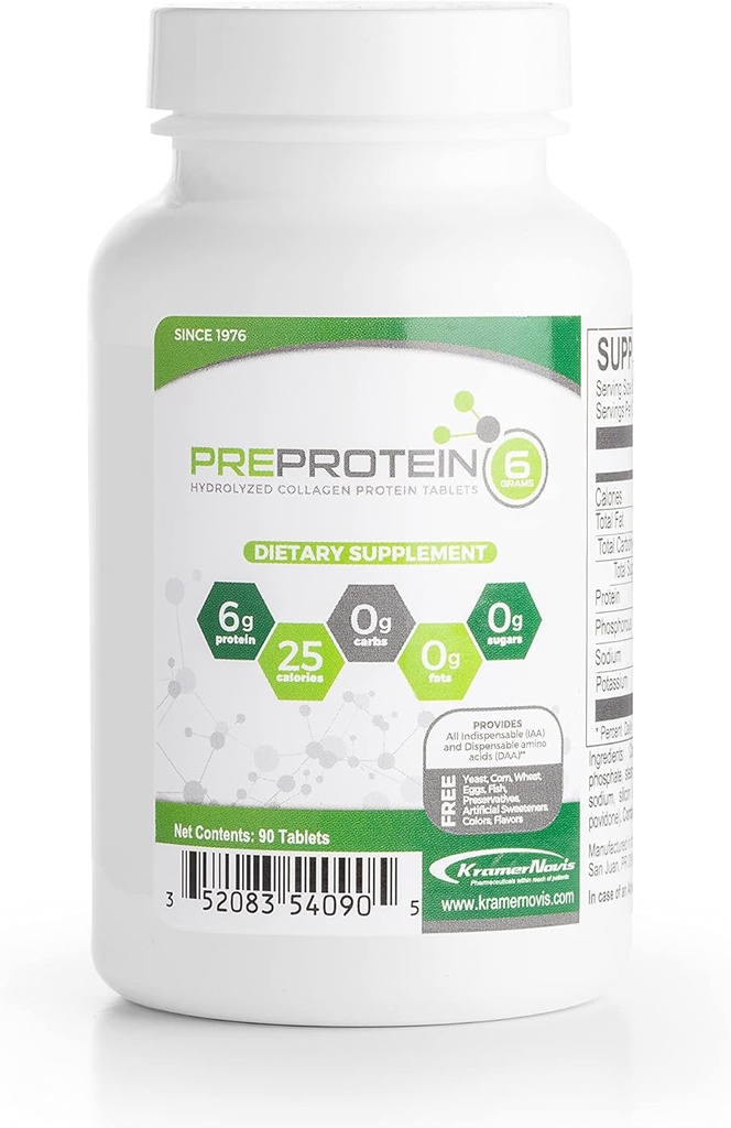 PreProtein® Unflavored hydrolyzed חלבון סוכר ללא שומן חינם פחמימות חינם, Amino Acids גלולות חלבון, בשימוש על ידי מערכות בריאות, 90 טבליות