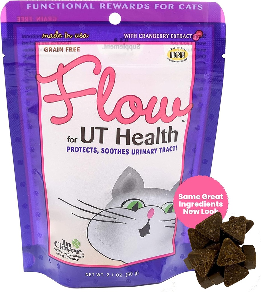 ב- Clover Flow Soft Chews for Cats. Daily Support for UT Health. פורמולה מדעית עם חומרים טבעיים כדי לשמור על דלקת שתן שתן באופן טבעי