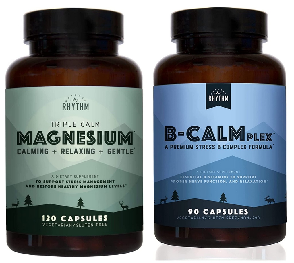Natural Rhythm Calm Bundle - משולש Calm Magnesium 150 מ"ג, 120 קפסולות + B-CALMplex, ייחודי ויטמין B בלנדרה, 90 קפסולות