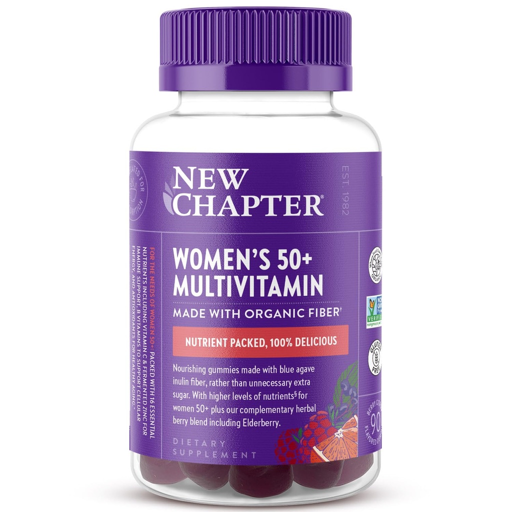 50+ Multivitamin Gummies - 52% פחות סוכר, ויטמינים חניכיים בריאים של נשים עם ויטמין C, Bs & Zinc, non-GMO, Gluten Free, ברי Citrus Flavored, 90 ctct ct cttctr