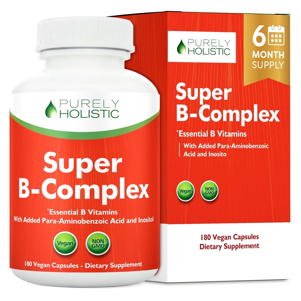 ויטמין B Complex - 8 Super B Complex ויטמינים עם Choline & Inositol, ויטמינים B1, B2, B3, B6, B8, B9 & B12 - B100 Complex - 180 קפסולות טבעוניות - 6 חודשים אספקה - מיוצר בארה"ב