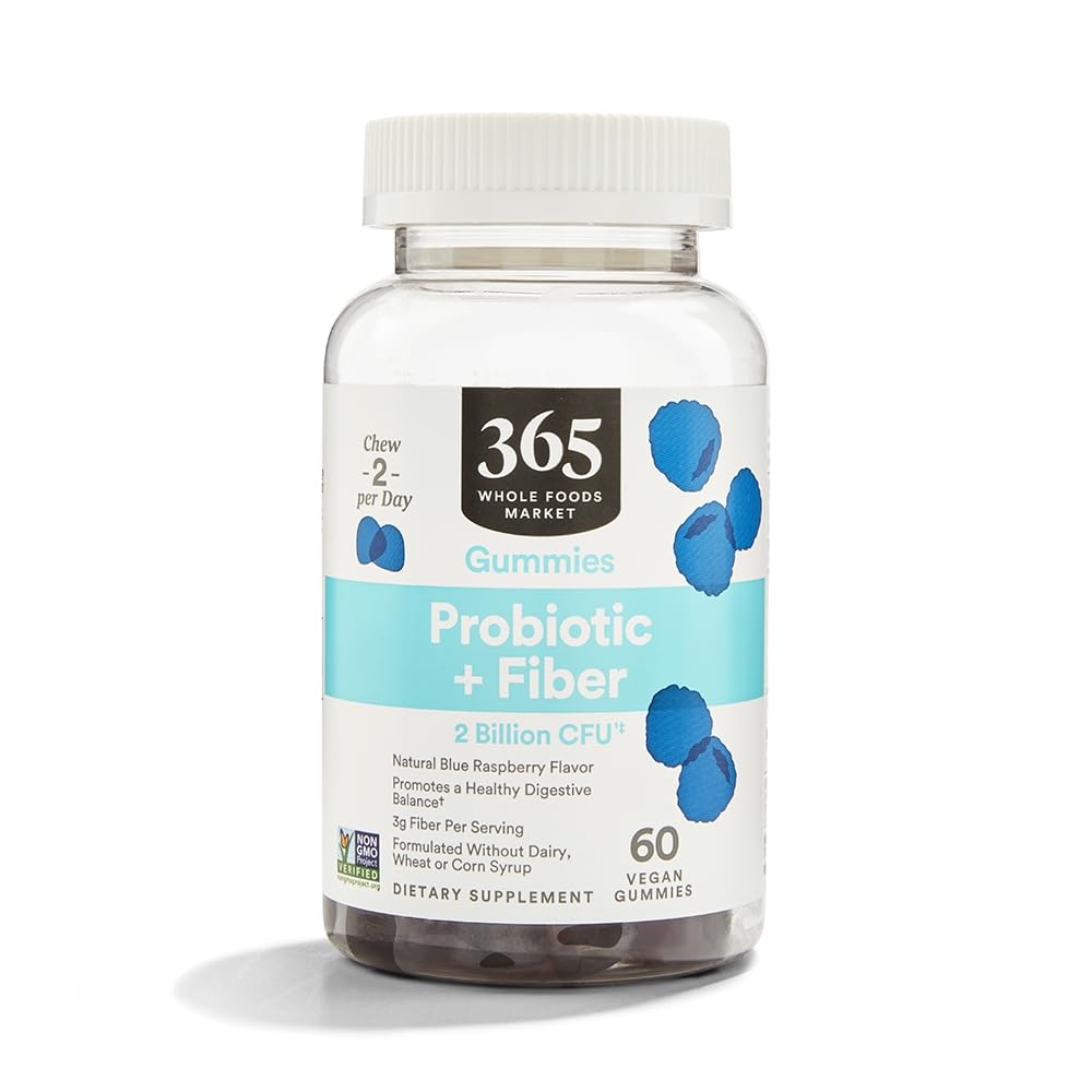 365 על ידי Whole Foods Market, Probiotic + סיבים חניכיים 2 מיליארד CFU, Natural Blue Raspberry Flavor, 60