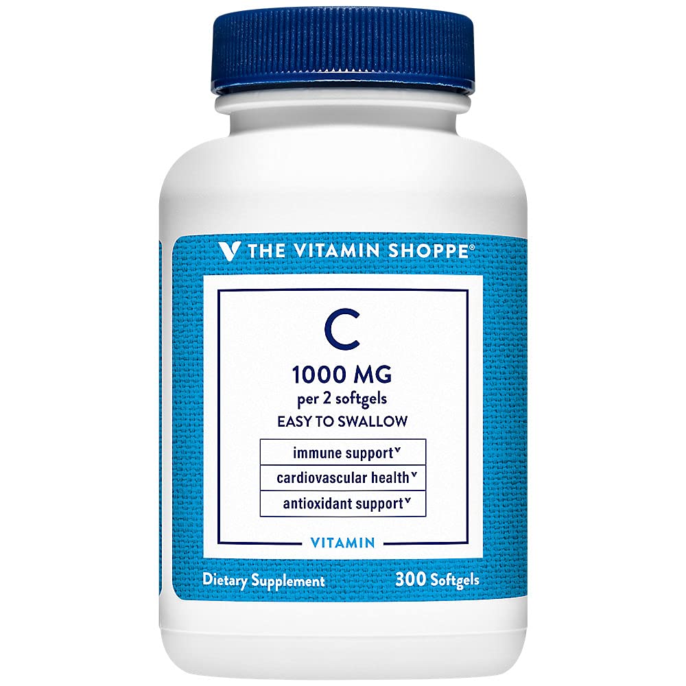 The Vitamin Shoppe Brand Vitamin C 1000 MG + Antioxidants, 300 Softgels | Immune & Collagen Production Support Supplement for Men and Women, Sugar & Gluten Free, Vegetarian, Non GMO