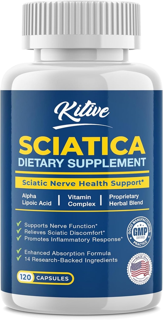 Satic Nerve הקלה: תוספת תמיכה מתקדמת עבור Sciatica - Potent Alpha Lipoic Acid & Turmeric & Turmeric & Herbal Relief Ingredients - Made in USA, 120 קפסולות (Pack of 1), בננה)
