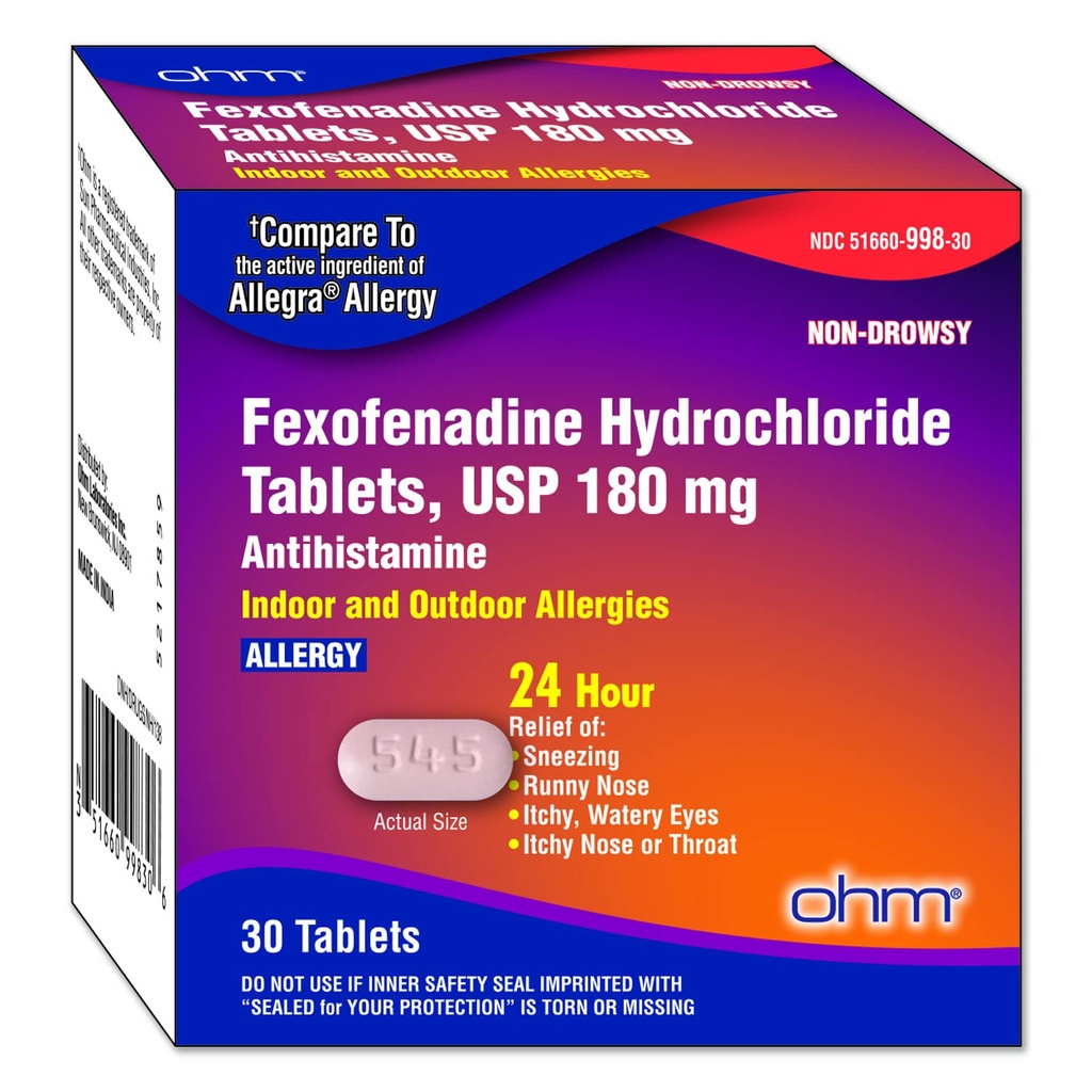 Om non-Drowsy Fexofenadine Antihistamine Indoor Outside Allergy טבליות 30ct