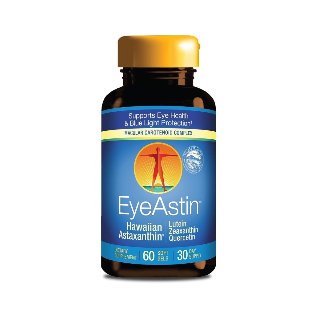 EyeAstin, bioAstin הוואי Astaxanthin עם Lutein & Zeaxanthin, תומך בריאות העין באופן טבעי, 60 הרוזן