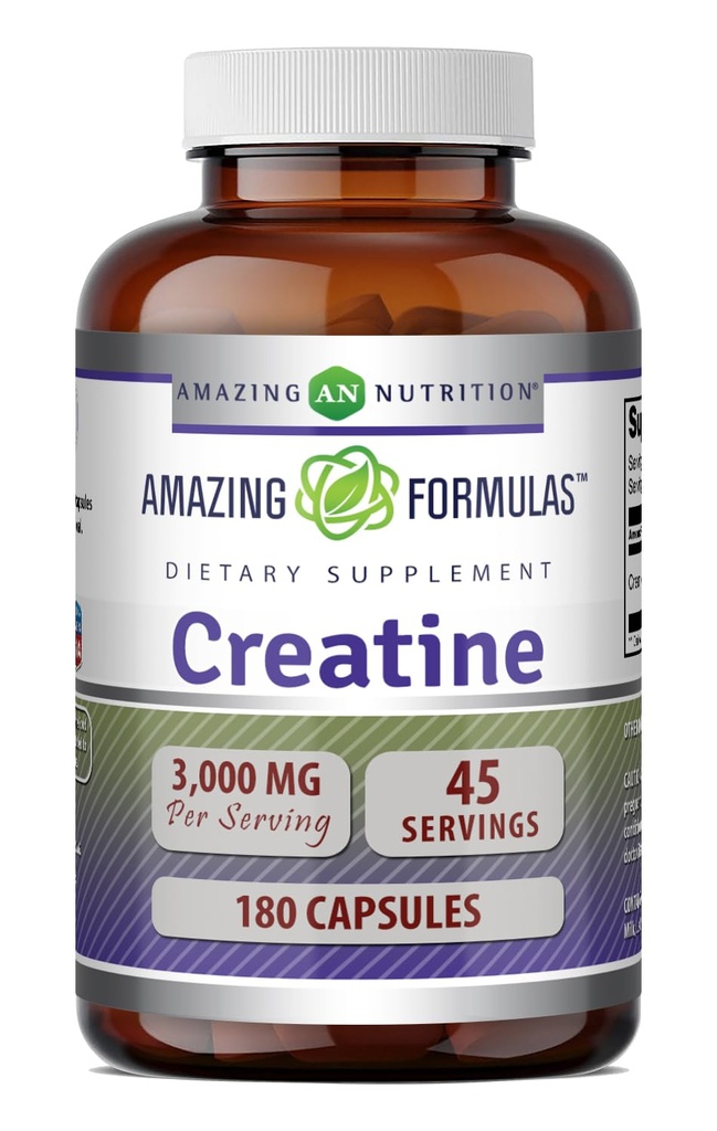 פורמולה מדהימה Creatine Monohydrate Amino Acid תוסף | 3,000 מ"ג ל-180 קפסולות | Non-GMO | Gluten-Free | Made in USA