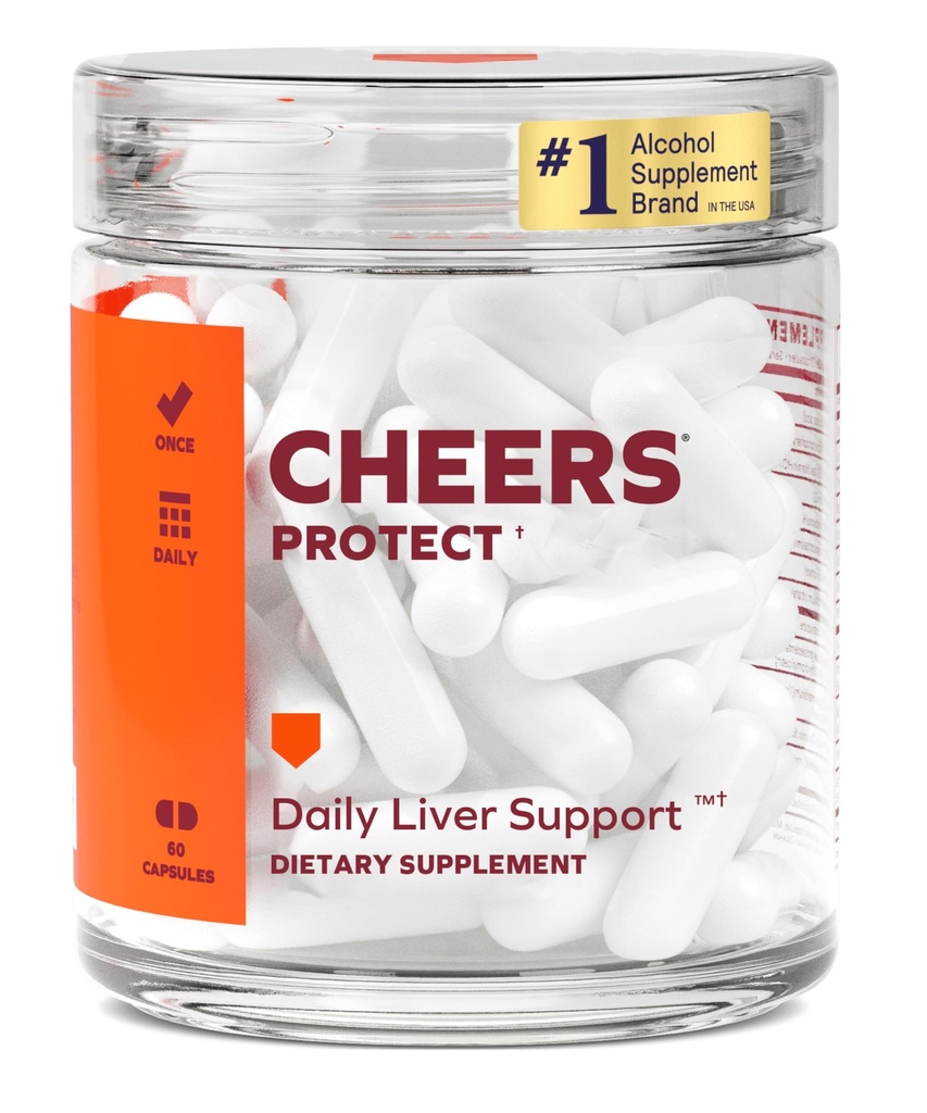 Cheers Protect | Daily Liver Supplement for Drinkers with L-Cysteine + DHM | להגביר את רמות Glutathione | 30 Doses | Cysteine, Dihydromyricetin, Milk Thistle, Prickly Pear, B-Vitamins, ג'ינג'ר