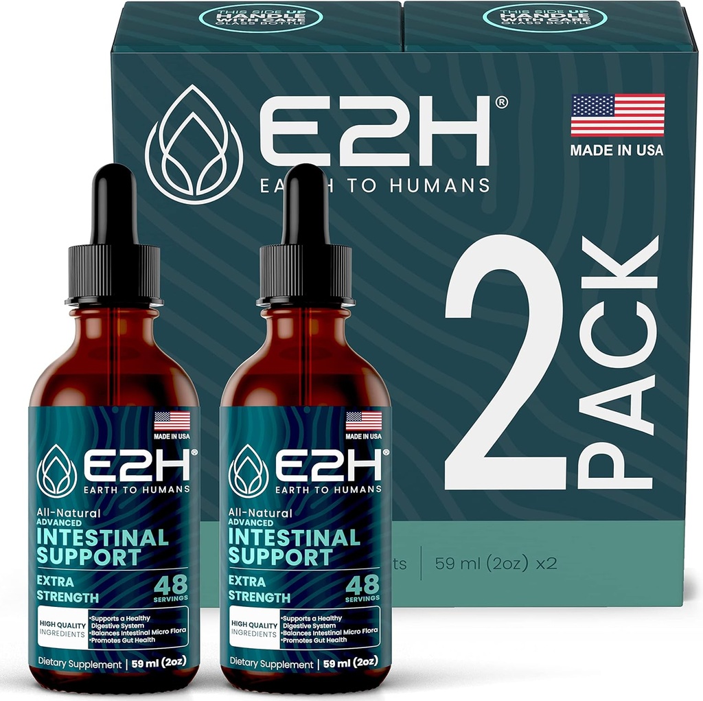 E2H Advanced Intestinal Support - מקדם את הבריאות ואת מערכת העיכול - Wormwood ו Black Walnut Extract - Non-GMO, טבעוני - (2 בקבוקים)